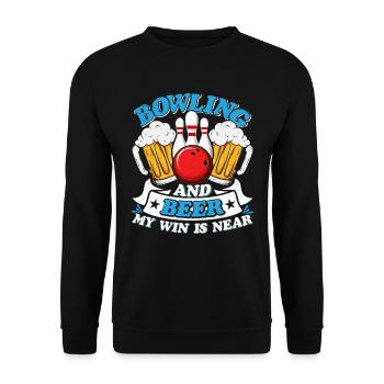 Bowling and Beer my Win is Near Biertrinker - Unisex Sweatshirt - black - Front - Alina (178cm) & Michal (187cm)