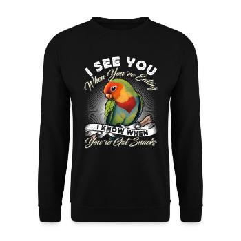 Liebesvogel I can See when you´re Eating Lovebirds - Unisex Pullover - Schwarz - Vorne - Alina (178cm) & Michal (187cm)