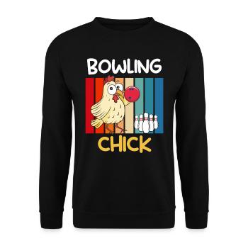 Bowling Huhn Bowlingspieler Frauen Bowlingbahn - Unisex Pullover - Schwarz - Vorne - Alina (178cm) & Michal (187cm)