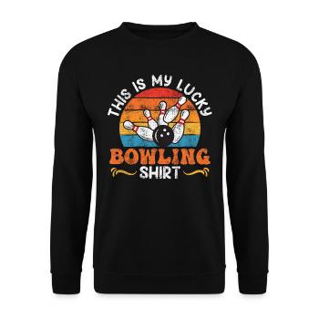 Bowling Player This is my Lucky Bowling Shirt - Unisex Sweatshirt - black - Front - Alina (178cm) & Michal (187cm)
