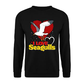 Möwen I love Seagulls Möwe Vogelliebhaber - Unisex Pullover - Schwarz - Vorne - Alina (178cm) & Michal (187cm)