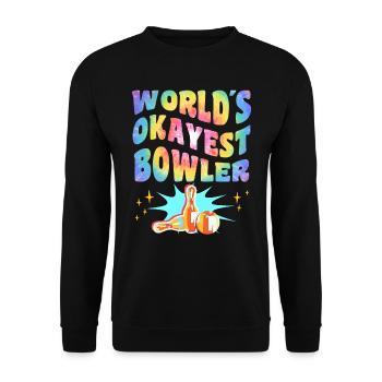World ́s Okayest Bowler Bowling Shirt - Unisex Sweatshirt - black - Front - Alina (178cm) & Michal (187cm)