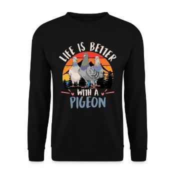 Pigeons Life is better with a Pigeon pigeon friends - Unisex Sweatshirt - black - Front - Alina (178cm) & Michal (187cm)