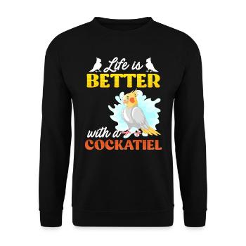La vie est meilleure avec un Cockatiel Vogelfreund - Sweat-shirt Unisexe - noir - Devant - Alina (178cm) & Michal (187cm)
