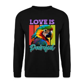L’amour fait mal à l’ara Détenteur de perroquet Possession d’oiseau - Sweat-shirt Unisexe - noir - Devant - Alina (178cm) & Michal (187cm)