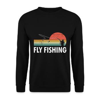 Fliegenfischen Fischjagd Fliegenangler Angeln - Unisex Pullover - Schwarz - Vorne - Alina (178cm) & Michal (187cm)