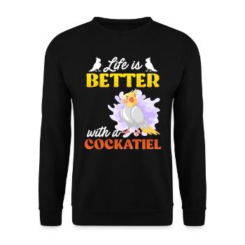La vie est meilleure avec un Cockatiel Vogelfreund - Sweat-shirt Unisexe - noir - Devant - Alina (178cm) & Michal (187cm)