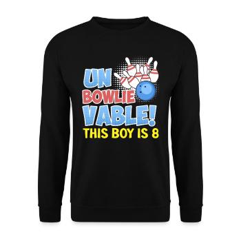 B-Day Kids Unbowlievable! This Boy is 8 - Unisex Sweatshirt - black - Front - Alina (178cm) & Michal (187cm)