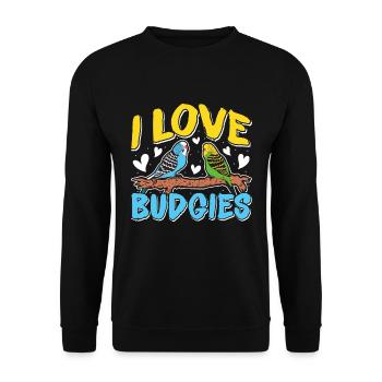 Budgie Fan J’adore les perruches de Budgies - Sweat-shirt Unisexe - noir - Devant - Alina (178cm) & Michal (187cm)
