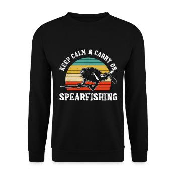 Keep calm and Carry on Spearfishing Fischjagd - Unisex Pullover - Schwarz - Vorne - Alina (178cm) & Michal (187cm)