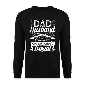 Dad Husband Spearfishing Legend Väter Ehemänner - Unisex Pullover - Schwarz - Vorne - Alina (178cm) & Michal (187cm)
