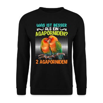 Lovebirds Was ist besser als ein Agaporniden? - Unisex Pullover - Schwarz - Vorne - Alina (178cm) & Michal (187cm)