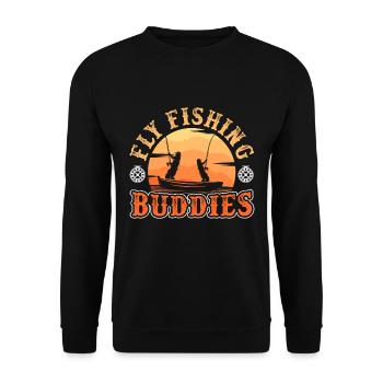 Flyfishing Buddies Fliegenangler Freunde - Unisex Pullover - Schwarz - Vorne - Alina (178cm) & Michal (187cm)