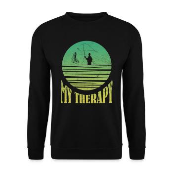 Fliegenfischen My Therapy Fischjagd Angler - Unisex Pullover - Schwarz - Vorne - Alina (178cm) & Michal (187cm)