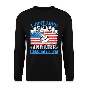 I love America and like Magnet Fishing - Unisex Pullover - Schwarz - Vorne - Alina (178cm) & Michal (187cm)