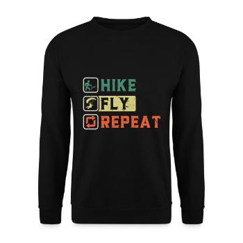 Hike Fly Repeat Mountaineering Paragliding - Unisex Sweatshirt - black - Front - Alina (178cm) & Michal (187cm)