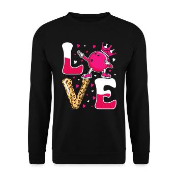 LOVE Bowling Shirt Damen Bowlingbahn Outfit - Unisex Pullover - Schwarz - Vorne - Alina (178cm) & Michal (187cm)