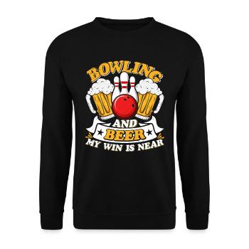 Bowling and Beer my Win is Near Biertrinker - Unisex Sweatshirt - black - Front - Alina (178cm) & Michal (187cm)