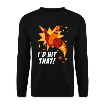 Bowlingspieler I´d Hit That! Bowlingbahn Bowling - Unisex Pullover - Schwarz - Vorne - Alina (178cm) & Michal (187cm)