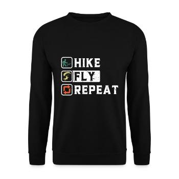 Hike Fly Repeat Mountaineering Paragliding - Unisex Sweatshirt - black - Front - Alina (178cm) & Michal (187cm)