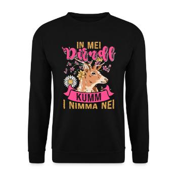 In my Dirndl Kumm i Nimma Nei - Unisex Pullover - Schwarz - Vorne - Alina (178cm) & Michal (187cm)