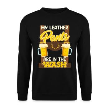 Mei Lederhosn is in da Wäsch Bayerisches Shirt - Unisex Pullover - Schwarz - Vorne - Alina (178cm) & Michal (187cm)