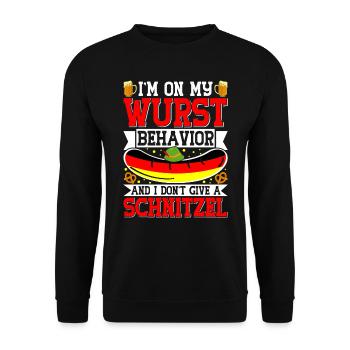 Deutschland On my Wurst Behavior Brezeln Bierfan - Unisex Pullover - Schwarz - Vorne - Alina (178cm) & Michal (187cm)