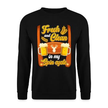 Bierfan Fresh and Clean is my Spin Cycle Bierkrug - Unisex Pullover - Schwarz - Vorne - Alina (178cm) & Michal (187cm)