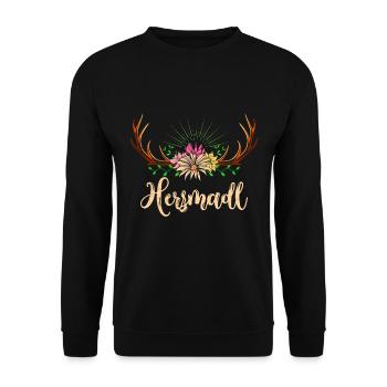 Herzmadl Bayerisches Mädchen Dirndl Shirt - Unisex Pullover - Schwarz - Vorne - Alina (178cm) & Michal (187cm)
