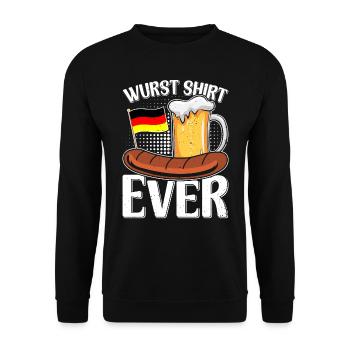 Wurst Shirt Ever Deutsches Essen Bratwurst - Unisex Pullover - Schwarz - Vorne - Alina (178cm) & Michal (187cm)