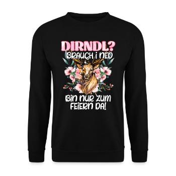 Mein Dirndl brauch i ned bin zum Feiern da! - Unisex Pullover - Schwarz - Vorne - Alina (178cm) & Michal (187cm)