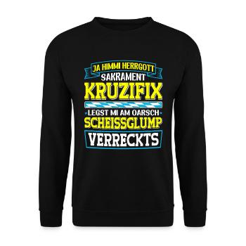 Boarisch Kruzifix Scheissglump Verreckts München - Unisex Pullover - Schwarz - Vorne - Alina (178cm) & Michal (187cm)