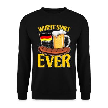 Wurst Shirt Ever Deutsches Essen Bratwurst - Unisex Pullover - Schwarz - Vorne - Alina (178cm) & Michal (187cm)