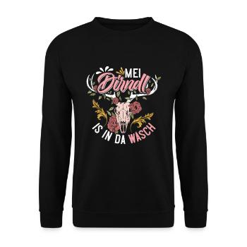 Mein Dirndl is in da Wäsch Bayerisches Dirndl Shir - Unisex Pullover - Schwarz - Vorne - Alina (178cm) & Michal (187cm)