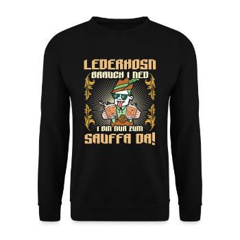 Lederhosn Brauch I ned Bin zum Sauffn Da Bierfan - Unisex Pullover - Schwarz - Vorne - Alina (178cm) & Michal (187cm)