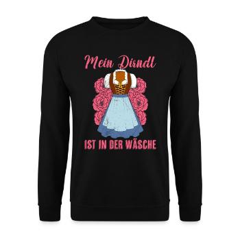 Deutschland Mein Dirndl ist in der Wäsche Trachten - Unisex Pullover - Schwarz - Vorne - Alina (178cm) & Michal (187cm)