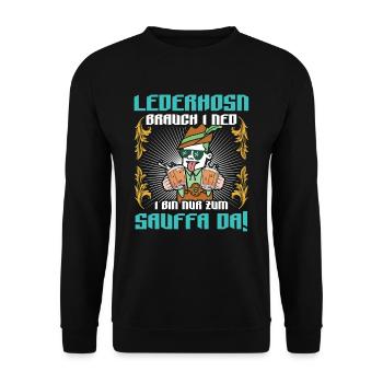 Lederhosn Brauch I ned Bin zum Sauffn Da Bierfan - Unisex Pullover - Schwarz - Vorne - Alina (178cm) & Michal (187cm)