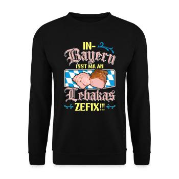 Leberkäse In Bayern Isst Ma an Lebakas Zefix - Unisex Pullover - Schwarz - Vorne - Alina (178cm) & Michal (187cm)