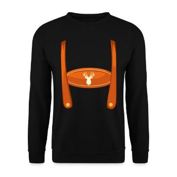 Lederhosn Bayerisches Trachten Shirt Herren - Unisex Pullover - Schwarz - Vorne - Alina (178cm) & Michal (187cm)