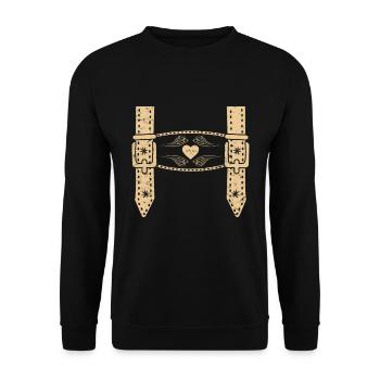 Lederhosen Trachten Shirt Männer Bayerisch - Unisex Pullover - Schwarz - Vorne - Alina (178cm) & Michal (187cm)