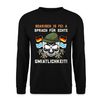Boarisch is fei a Sprach für Echte Gmiatlichkeit - Unisex Sweatshirt - black - Front - Alina (178cm) & Michal (187cm)