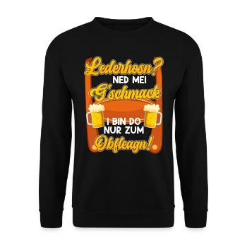 Lederhosn? Ned mei Gschmack Do zum Obfleagn! - Unisex Pullover - Schwarz - Vorne - Alina (178cm) & Michal (187cm)