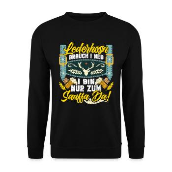 Lederhosn Brauch I ned Bin zum Sauffn Da Bierfan - Unisex Pullover - Schwarz - Vorne - Alina (178cm) & Michal (187cm)