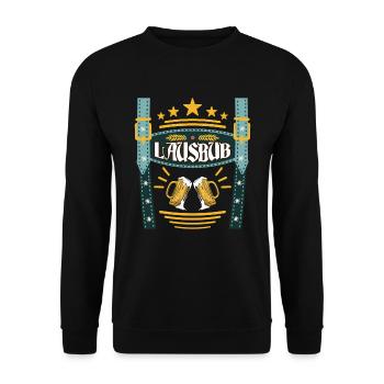 Lederhosen Lausbua Bayerisch Trachten Shirt Herren - Unisex Sweatshirt - black - Front - Alina (178cm) & Michal (187cm)