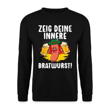 Deutschland Bierfan Zeig deine Innere Bratwurst - Unisex Pullover - Schwarz - Vorne - Alina (178cm) & Michal (187cm)