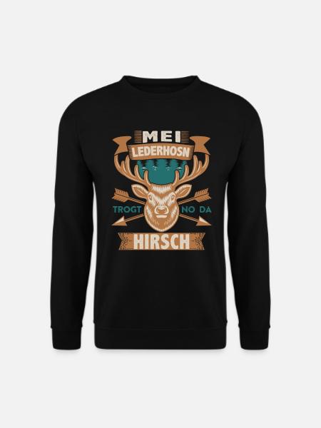 Mei Lederhosn trogt no da Hirsch Bayerische - Unisex Pullover - Schwarz