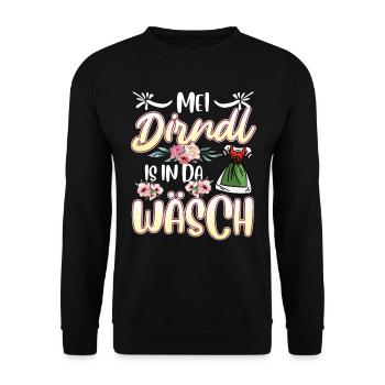 Mein Dirndl is in da Wäsch Bayerisches Dirndl Shir - Unisex Pullover - Schwarz - Vorne - Alina (178cm) & Michal (187cm)