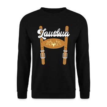 Bayern Lederhose Lausbua Herren Shirt Herbstfest - Unisex Pullover - Schwarz - Vorne - Alina (178cm) & Michal (187cm)