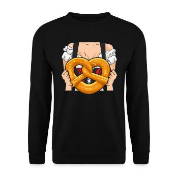 Trachten Shirt Damen Bayerische Breze Dirndl - Unisex Pullover - Schwarz - Vorne - Alina (178cm) & Michal (187cm)