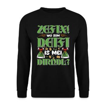 Trachten Shirt Frauen Wo zum Deifi is mein Dirndl - Sweat-shirt Unisexe - noir - Devant - Alina (178cm) & Michal (187cm)